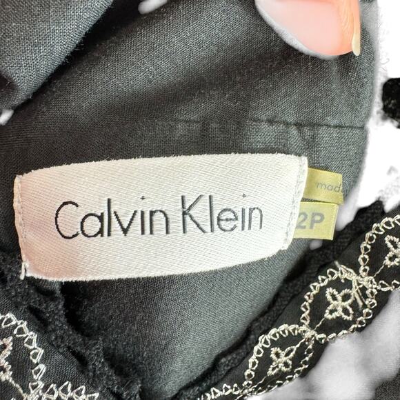 Calvin Klein Black Silver Embroidered V-Neck Sleeveless Fit & Flare Dress Sz 2P - Picture 8 of 9